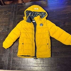 H&M Boys Yellow Hooded Puffer Jacket Size 7-8Y